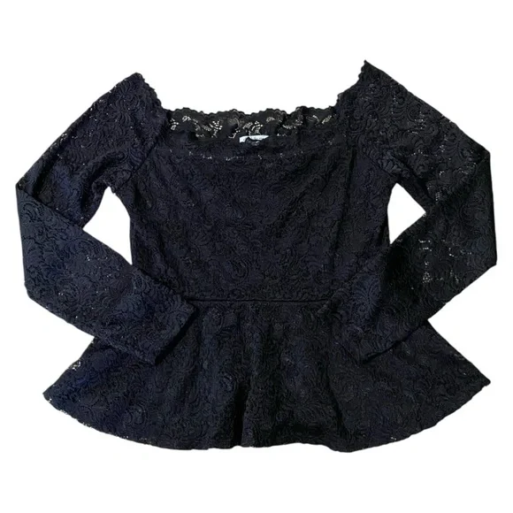 Charlotte Russe Y2K Black Lace Off The Shoulder Top L Retro Rockabilly Pinup - Picture 2 of 9